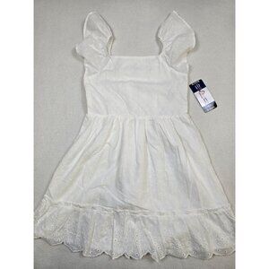 Gap Kids White Cotton Eyelet Dress XL 14/16 Ruffled Sleeves 100% Cotton NEW